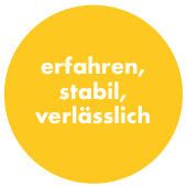 Gelber Kreis mit Aufschrift: "Die TIMO-Liste: erfahren, stabil, verlaesslich"